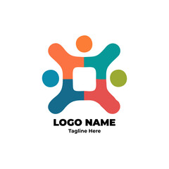 Interconnected Human Logo: Unified Partnership Symbol for Team Building and Global Social Network Branding
