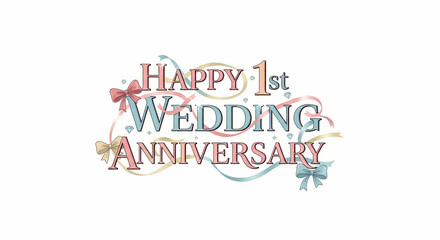 Elegant 1st Wedding Anniversary greeting card with rose gold text and a floral wreath on a white marble background.