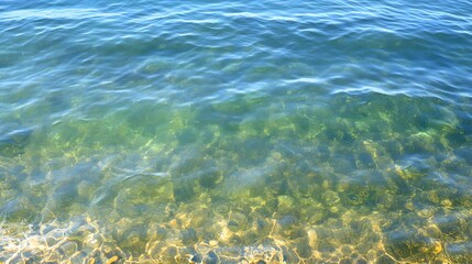 Obraz premium Crystal Clear Water Above Rocky Seabed, Vibrant Ocean Texture