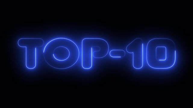 top 10 neon text animation used for list videos, ranking reveals, intros and content highlights on black background
