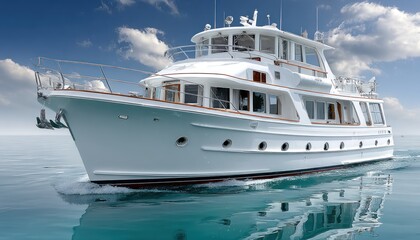 Naklejka premium White yacht on calm water