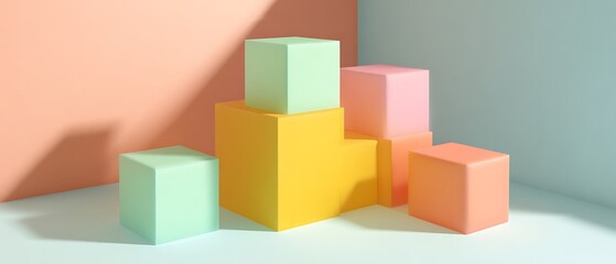 Obraz premium Pastel colored blocks composition minimal scene