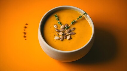 pumpkin soup in a white bowl
