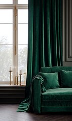 Elegant emerald interior with velvet accents