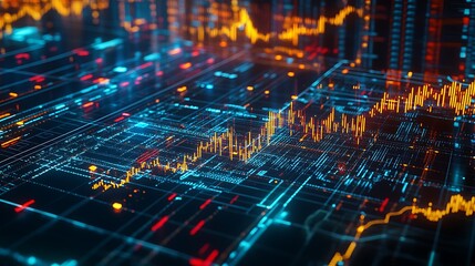 Abstract Financial Chart Data Analysis Visualization With Glowing Lines And Points