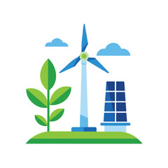 Naklejka premium Illustration of wind turbine and solar panel isolated on white background