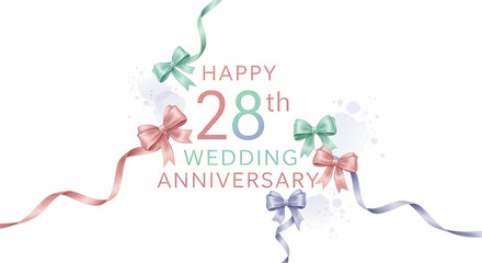 Naklejka premium A celebratory anniversary card with colorful ribbons and text.