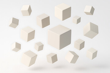 Obraz premium Abstract arrangement of light beige geometric cubes and shapes floating in space