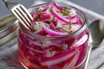 Pickled onions in a glass jar