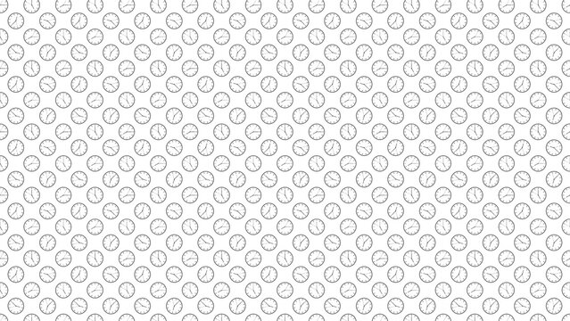 A repeating pattern of small black and white clock faces set against a white background image design