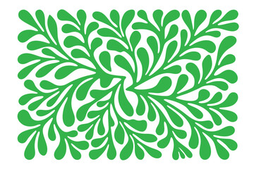 Fototapeta premium Green foliage pattern intricately weaves through the white space, forming a unique symmetrical botanical background