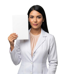 Friendly Woman Doctor Holding Blank Card Healthcare Professional Message