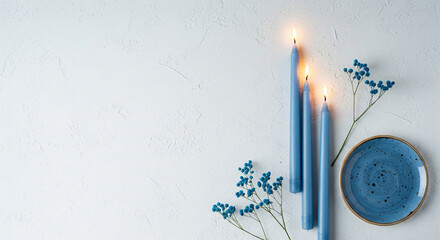 Blue Candles and Lavender Flatlay for Hanukkah
