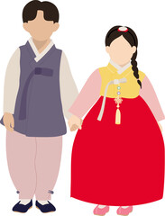 한국 전통 의상을 입은 소년 소녀