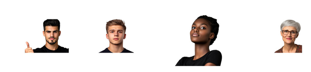 A collection of four individuals showcases a range of emotions