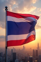 Thai national flag. Thong Trairong. Nation, religion, and monarchy of Thailand. Travel, cultural, educational, or national celebration themes