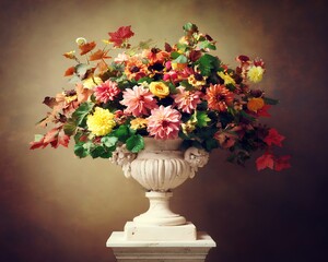 Obraz premium Floral arrangement with autumn leaves elegance