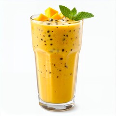 Refreshing tropical fruit smoothie with vibrant colors and fresh ingredients on white background