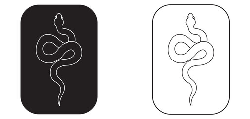 Vector elongated snake silhouette illustration. Black serpent tattoo design isolated on white & black background.