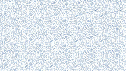 A seamless pattern of school and office supplies in a doodle style on a white background design element