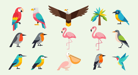 Obraz premium Colorful bird collection illustration with various species and poses