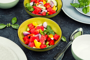 Refreshing watermelon cucumber salad.