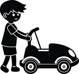 Kids using an electric toy car silhouette.