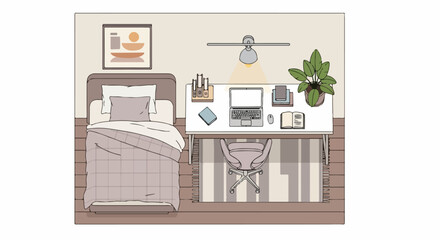 Obraz premium Bedroom workspace with desk and plant