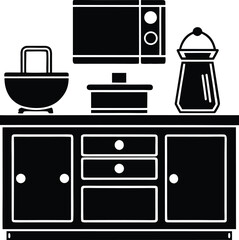 Kitchen counter with electric gadgets silhouette.