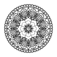 Mehndi flower pattern for Henna drawing and tattoo. Decoration in ethnic oriental  Indian style. Doodle ornament. Outline hand draw vector illustration.
