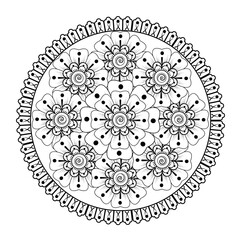 Mehndi flower pattern for Henna drawing and tattoo. Decoration in ethnic oriental  Indian style. Doodle ornament. Outline hand draw vector illustration.
