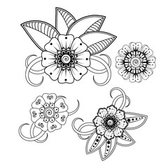 Mehndi flower pattern for Henna drawing and tattoo. Decoration in ethnic oriental  Indian style. Doodle ornament. Outline hand draw vector illustration.