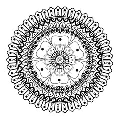 Mehndi flower pattern for Henna drawing and tattoo. Decoration in ethnic oriental  Indian style. Doodle ornament. Outline hand draw vector illustration.