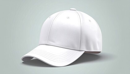 A plain white baseball cap, angled slightly to the left, against a muted background