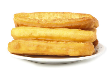 Deep fried ghost gourmet crispy fritters served as a traditional breakfast on a white plate
