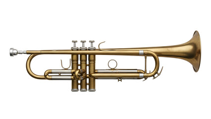 Obraz premium Isolated brass trumpet instrument close up on white background for jazz music and musical education 100 on transparent background