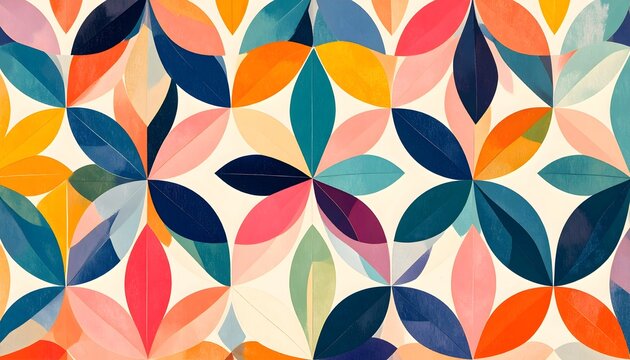 Vibrant floral pattern with overlapping petals in a retro color palette