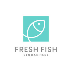 Minimal fresh fish logo in modern line art style
