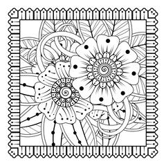 Mehndi flower pattern for Henna drawing and tattoo. Decoration in ethnic oriental  Indian style. Doodle ornament. Outline hand draw vector illustration.