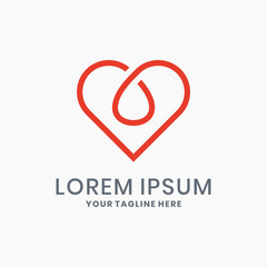 Red heart line logo design with abstract infinity symbol
