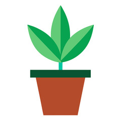 Green plant in brown pot vector on white background.
