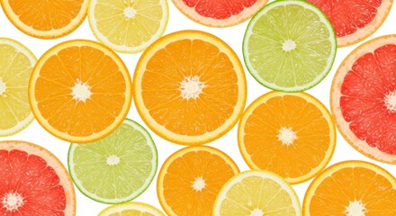 Colorful citrus slices on white background with copy space
