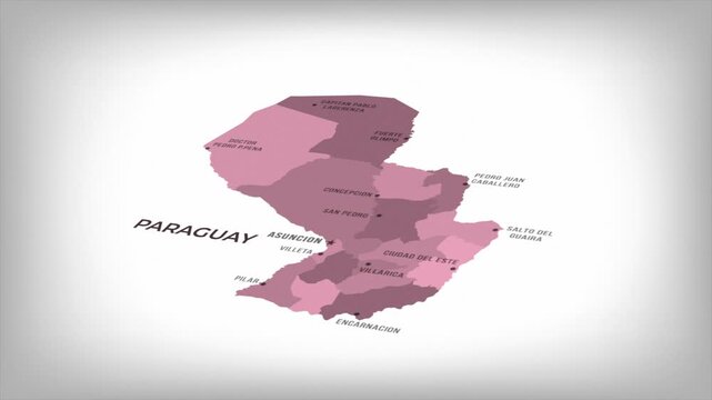 Animated Map of PARAGUAY with states Borders and Major Cities Positions