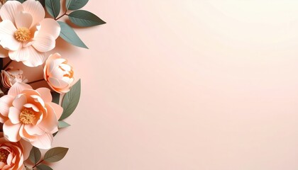 Delicate floral arrangement soft beige background photography minimalist style overhead angle aesthetic beauty