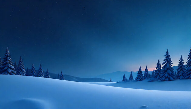 winter landscape with mountains, Serene Winter Night Landscape with Starry Sky