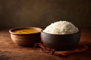 Delicious cooked rice and curry dish rustic kitchen food photography natural lighting close-up culinary delight