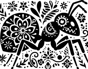 Mexican Style Ant Silhouette in Solid Black Vector Design Illustration