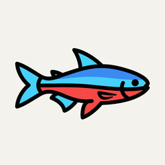 Fototapeta premium Cartoon fish illustration with blue upper body and red lower body.