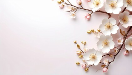 Obraz premium Delicate cherry blossom branch display floral arrangement spring season soft aesthetic top-down view nature beauty