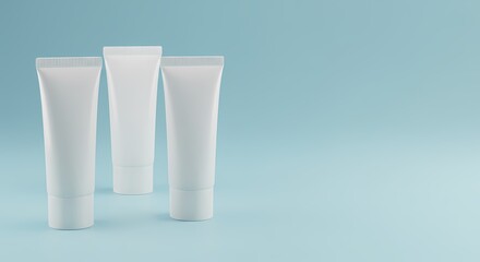 Three White Tubes on Light Blue Background
